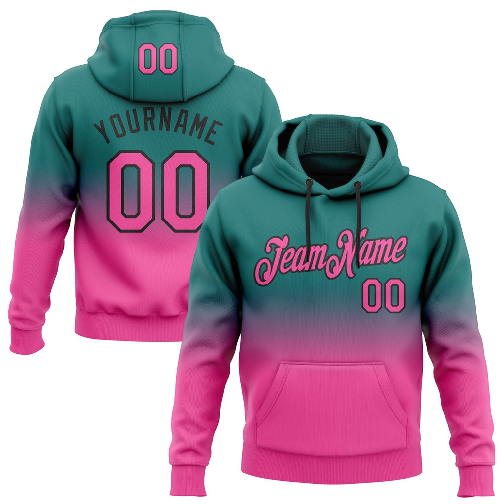 Custom Stitched Teal Pink-Black Fade Fashion Sports Pullover Sweatshirt Hoodie photo 1