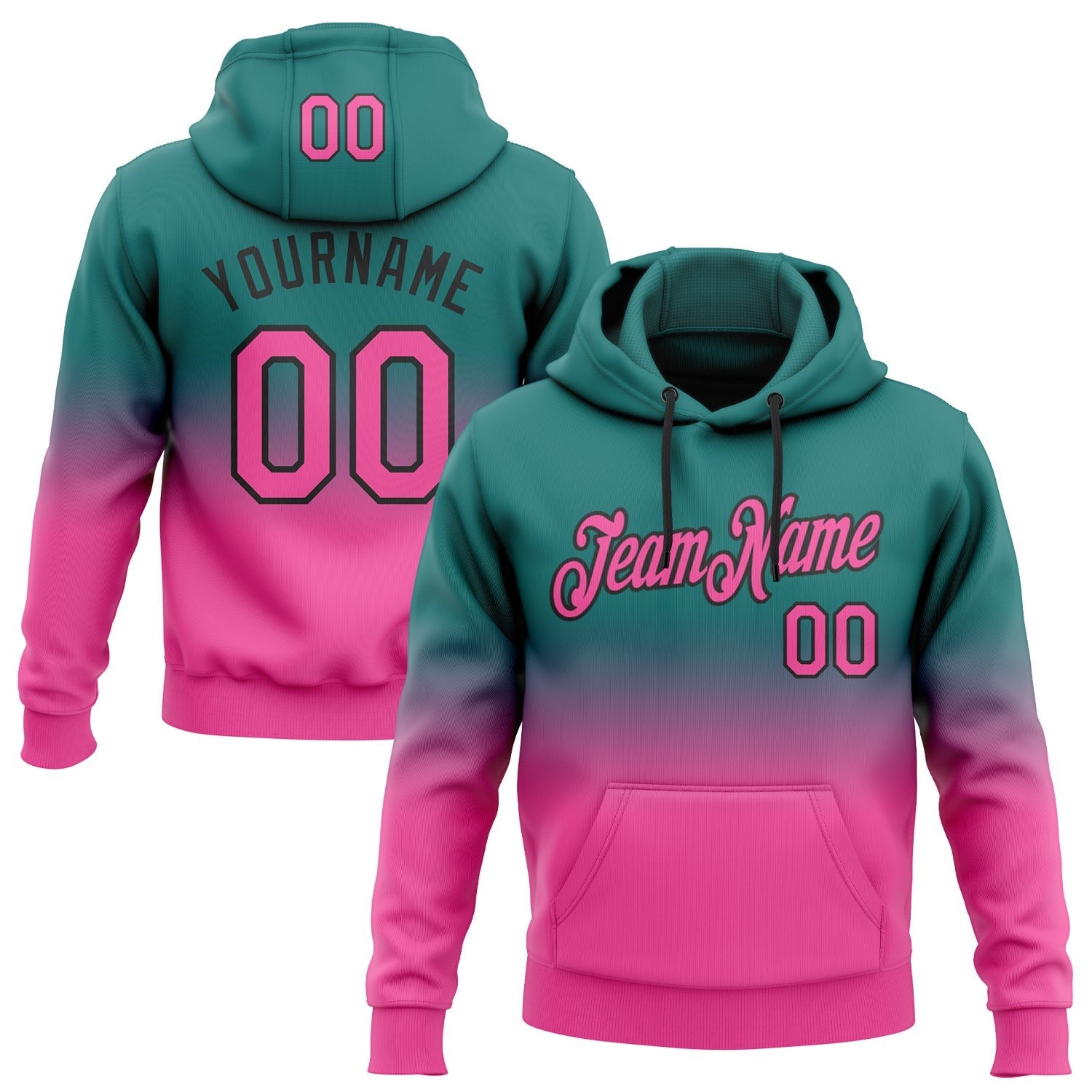 Custom Stitched Teal Pink-Black Fade Fashion Sports Pullover Sweatshirt Hoodie photo 1