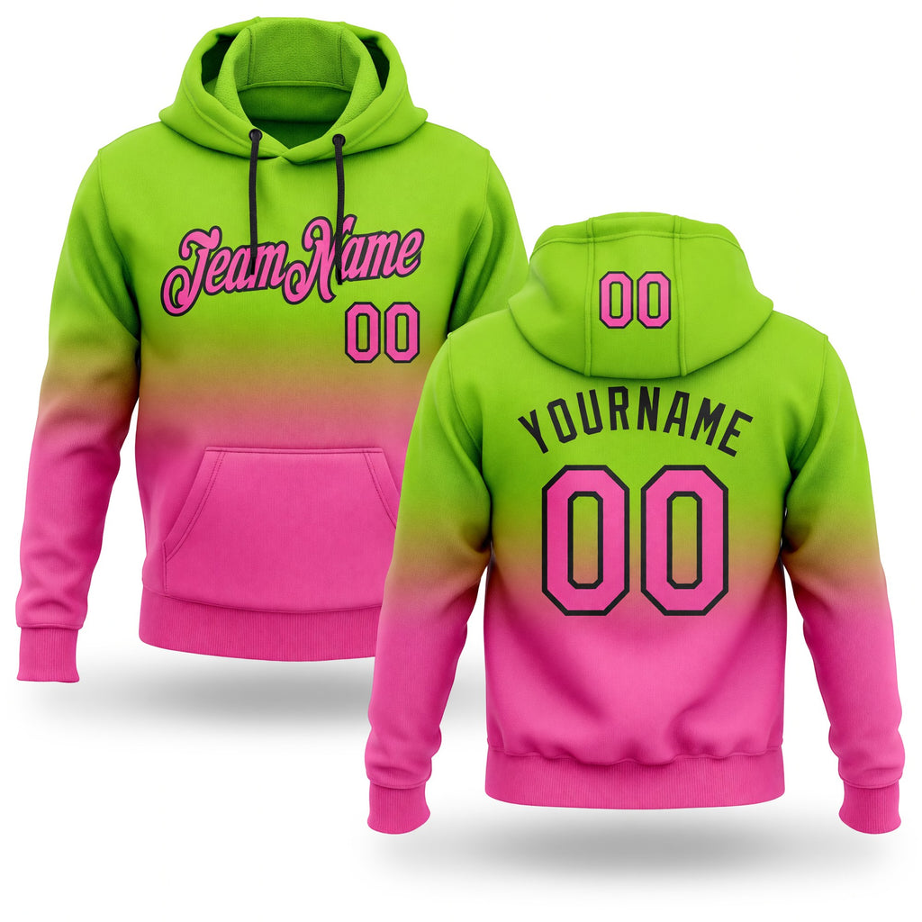 Custom Stitched Neon Green Pink-Black Fade Fashion Sports Pullover Sweatshirt Hoodie