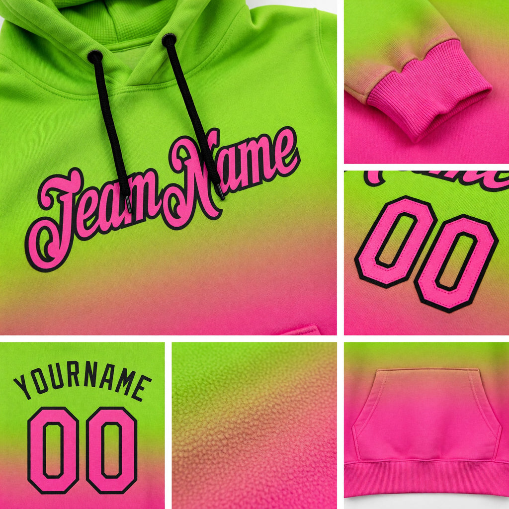 Custom Stitched Neon Green Pink-Black Fade Fashion Sports Pullover Sweatshirt Hoodie detail