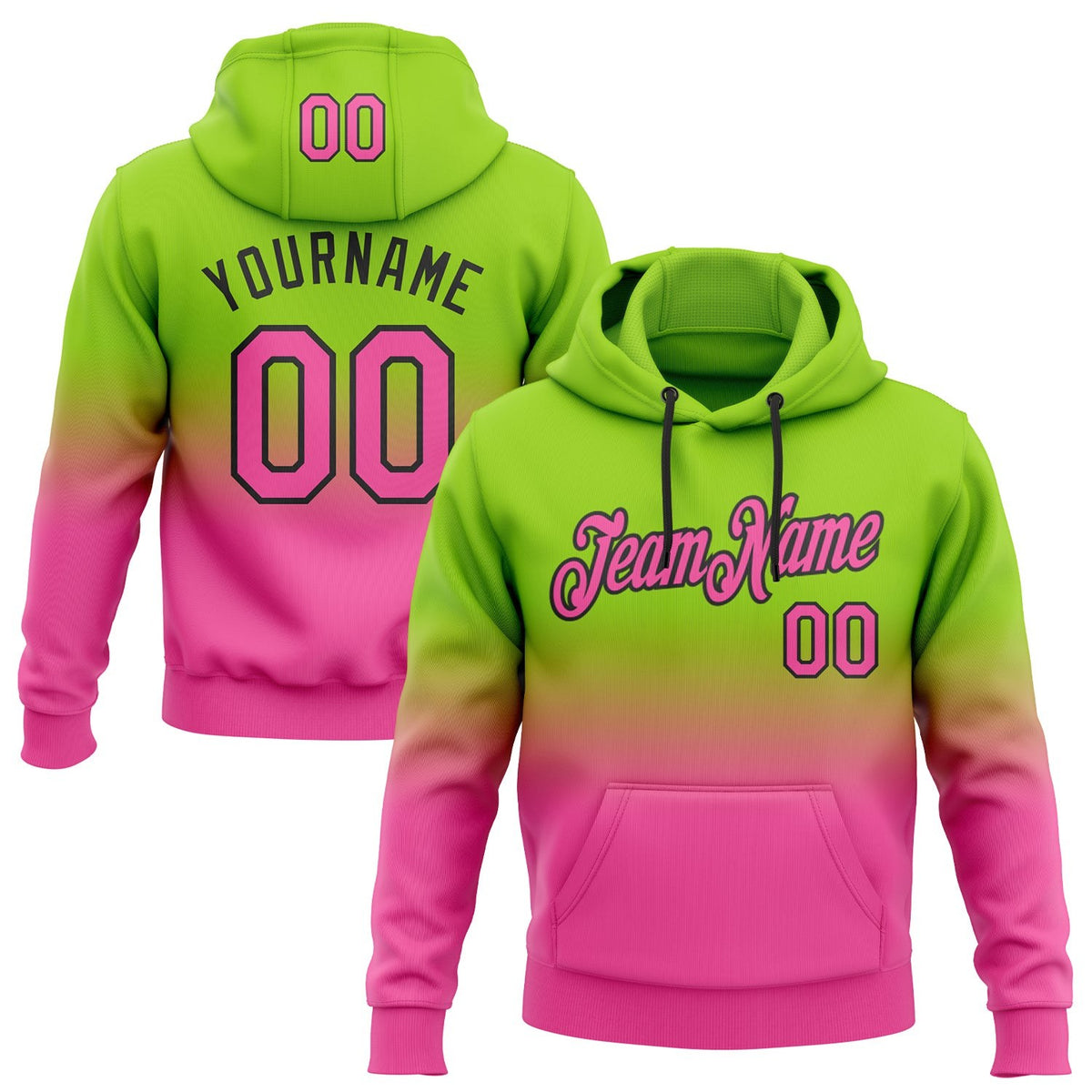 Custom Stitched Neon Green Pink-Black Fade Fashion Sports Pullover Sweatshirt Hoodie photo 1