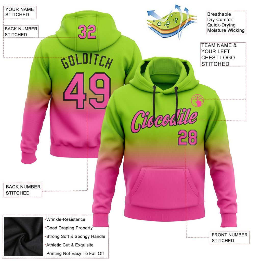 Custom Stitched Neon Green Pink-Black Fade Fashion Sports Pullover Sweatshirt Hoodie photo 2
