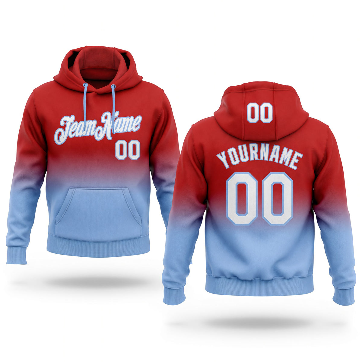 Custom Stitched Red White-Light Blue Fade Fashion Sports Pullover Sweatshirt Hoodie