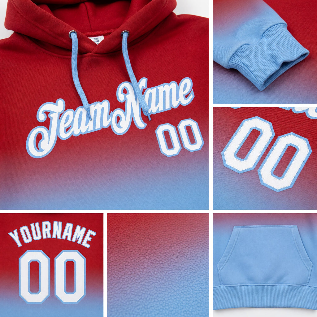 Custom Stitched Red White-Light Blue Fade Fashion Sports Pullover Sweatshirt Hoodie detail