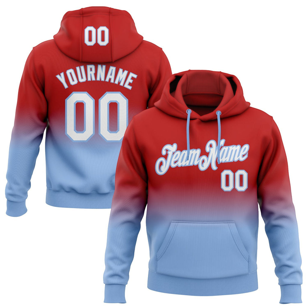 Custom Stitched Red White-Light Blue Fade Fashion Sports Pullover Sweatshirt Hoodie photo 1