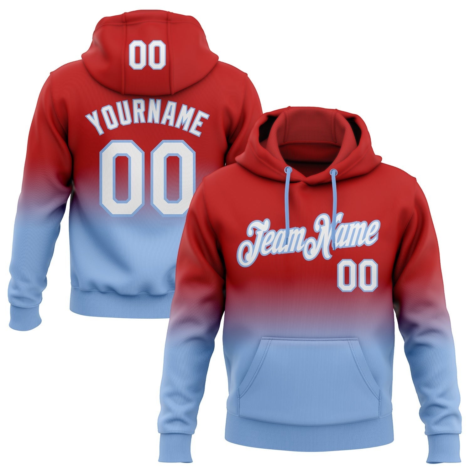 Custom Stitched Red White-Light Blue Fade Fashion Sports Pullover Sweatshirt Hoodie photo 1