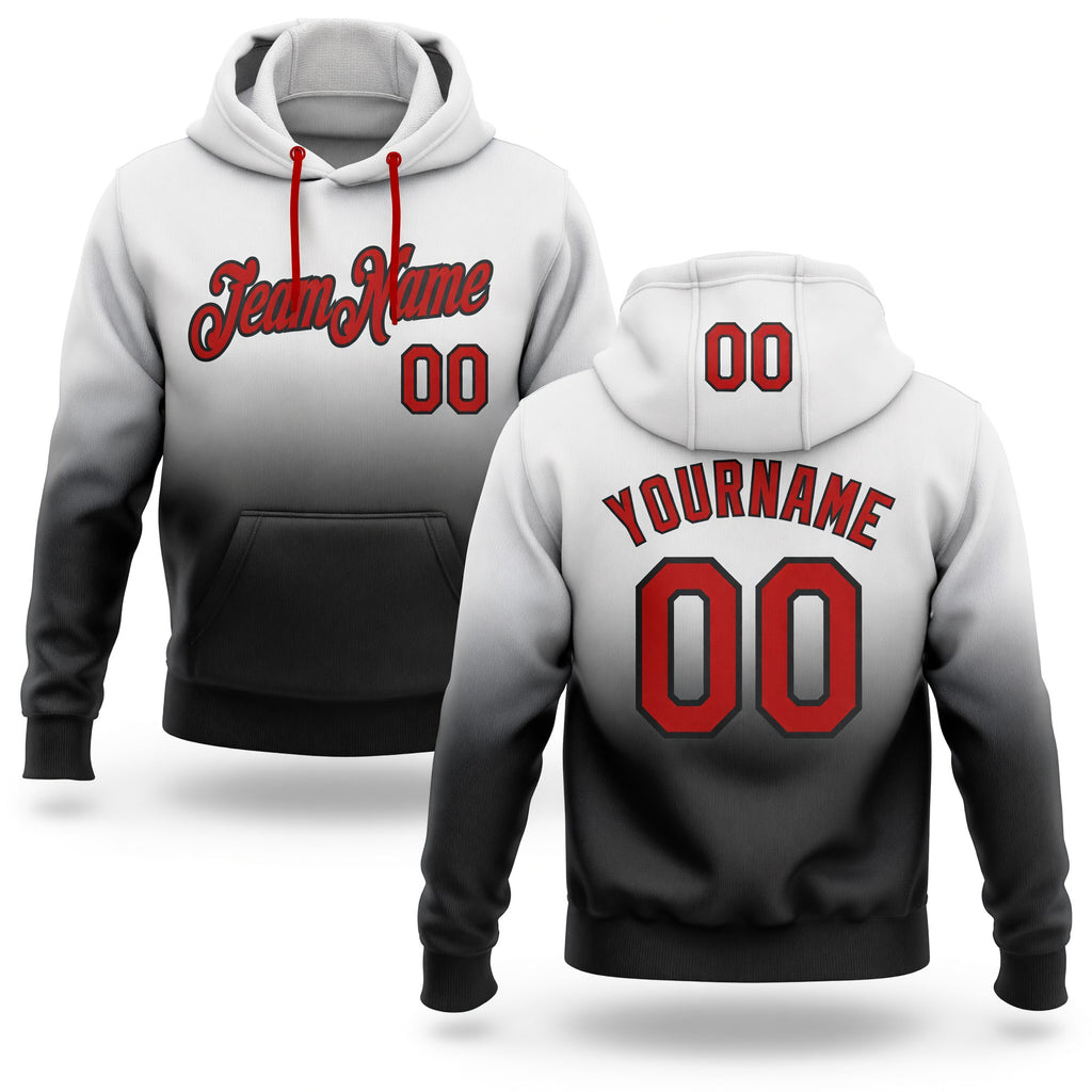 Custom Stitched White Red-Black Fade Fashion Sports Pullover Sweatshirt Hoodie