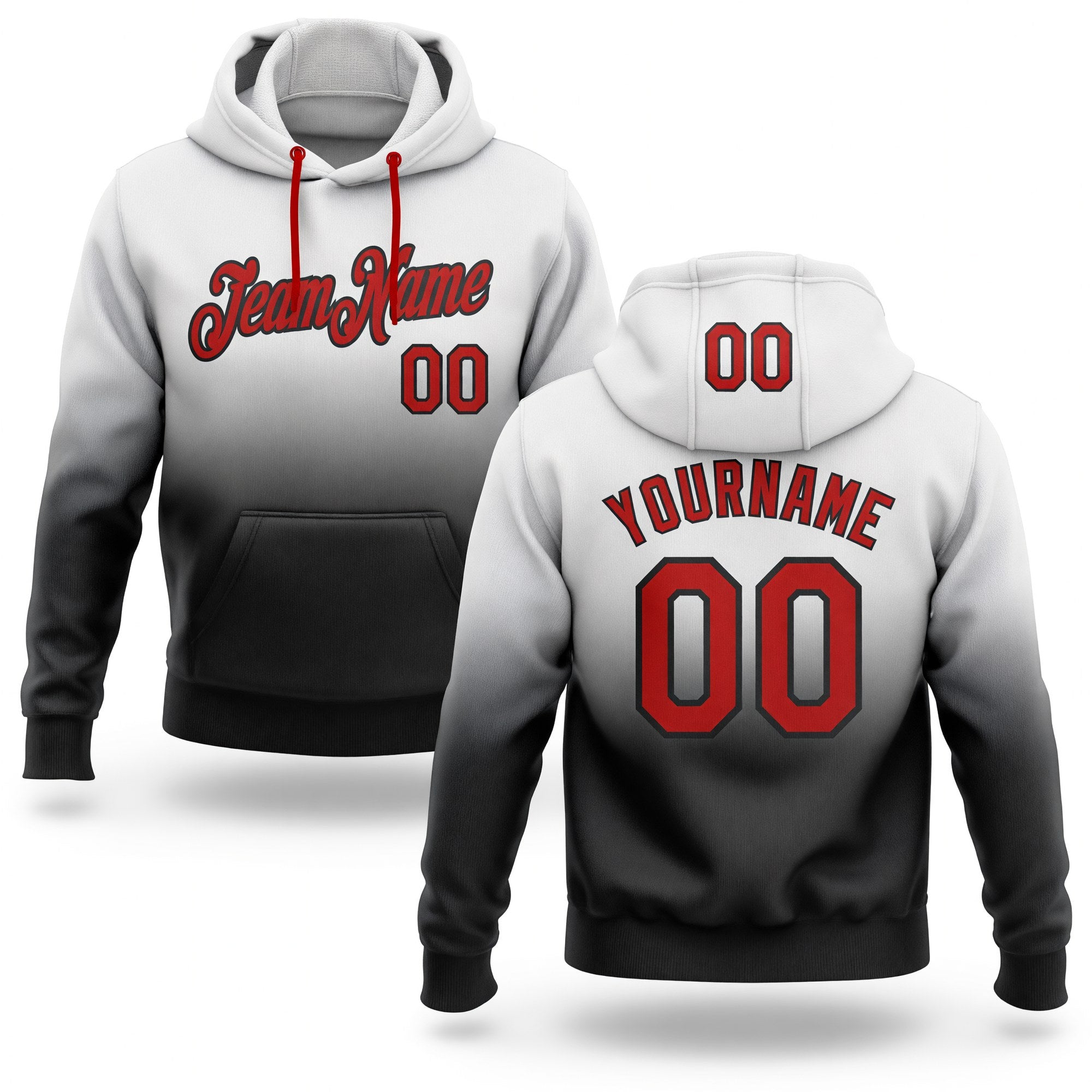Custom Stitched White Red-Black Fade Fashion Sports Pullover Sweatshirt Hoodie