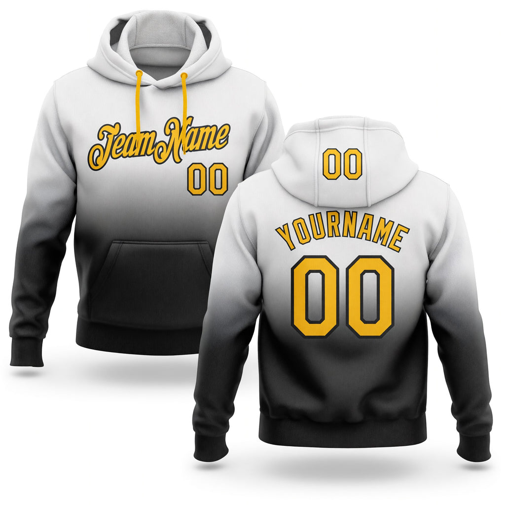 Custom Stitched White Gold-Black Fade Fashion Sports Pullover Sweatshirt Hoodie