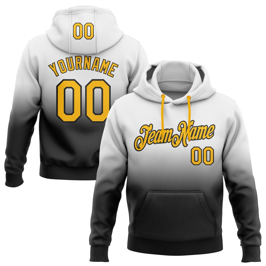 Custom Stitched White Gold-Black Fade Fashion Sports Pullover Sweatshirt Hoodie photo 1