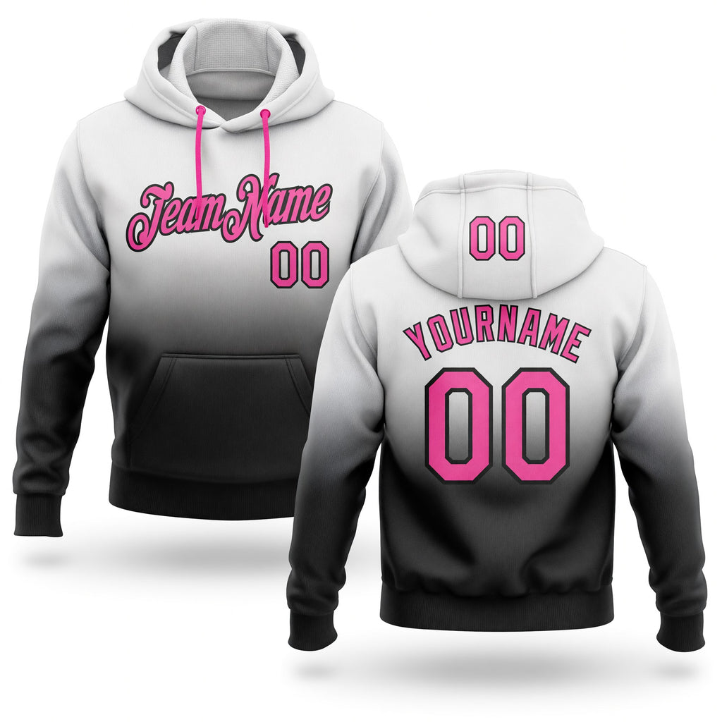 Custom Stitched White Pink-Black Fade Fashion Sports Pullover Sweatshirt Hoodie