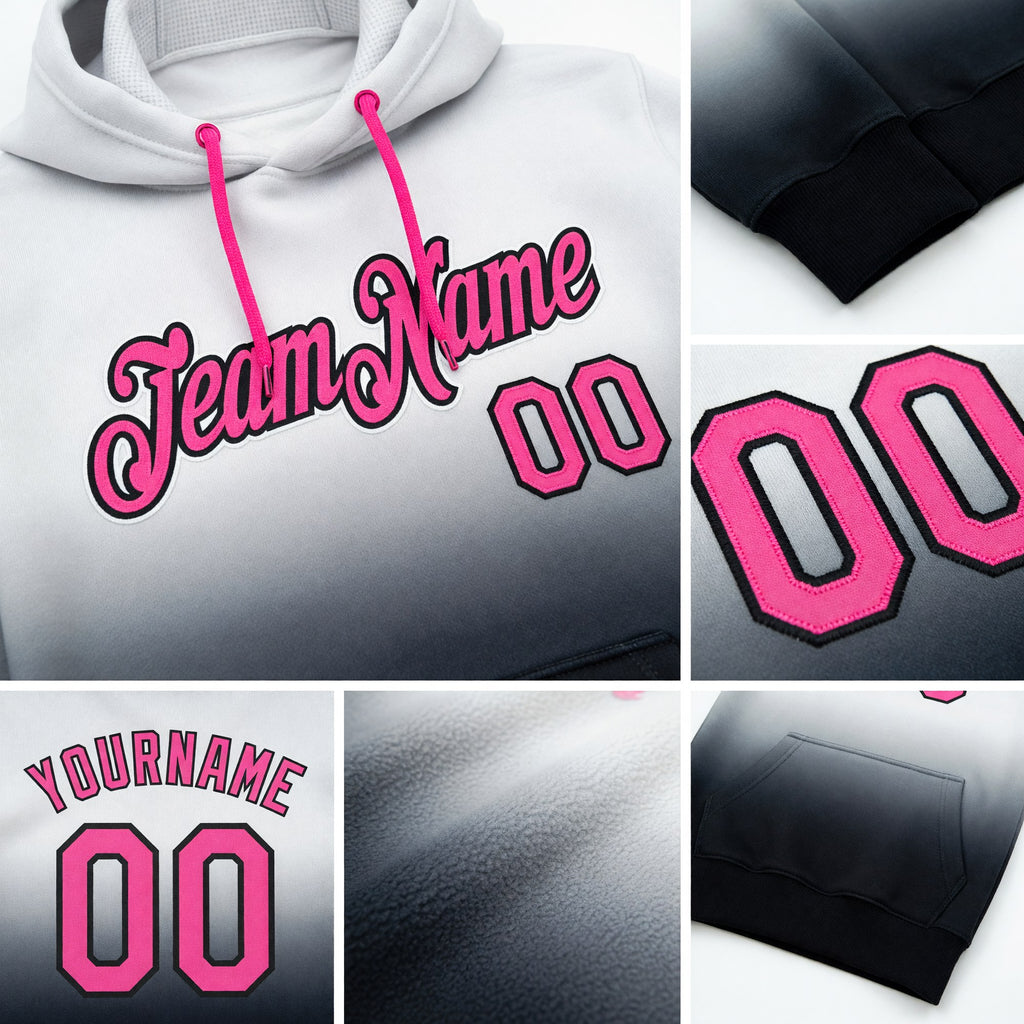 Custom Stitched White Pink-Black Fade Fashion Sports Pullover Sweatshirt Hoodie detail