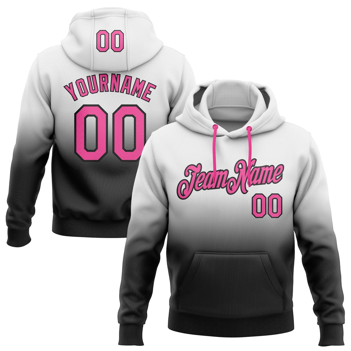 Custom Stitched White Pink-Black Fade Fashion Sports Pullover Sweatshirt Hoodie photo 1
