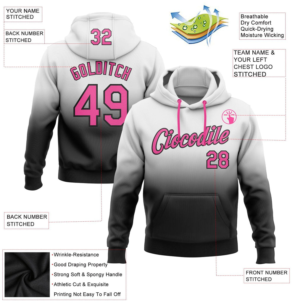 Custom Stitched White Pink-Black Fade Fashion Sports Pullover Sweatshirt Hoodie photo 2