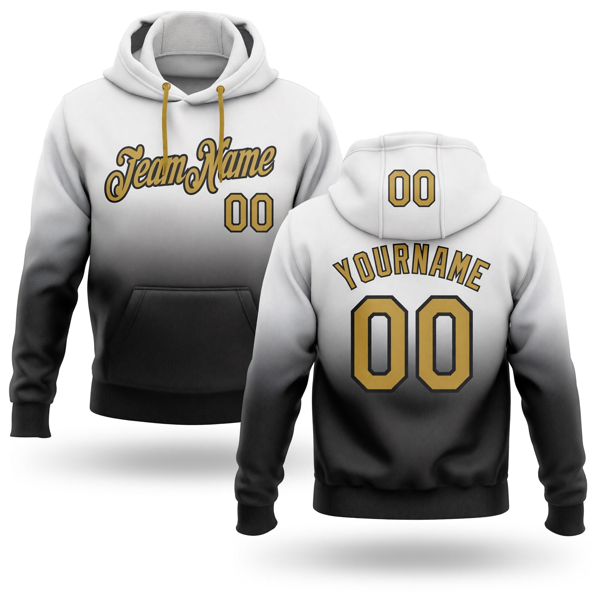 Custom Stitched White Old Gold-Black Fade Fashion Sports Pullover Sweatshirt Hoodie