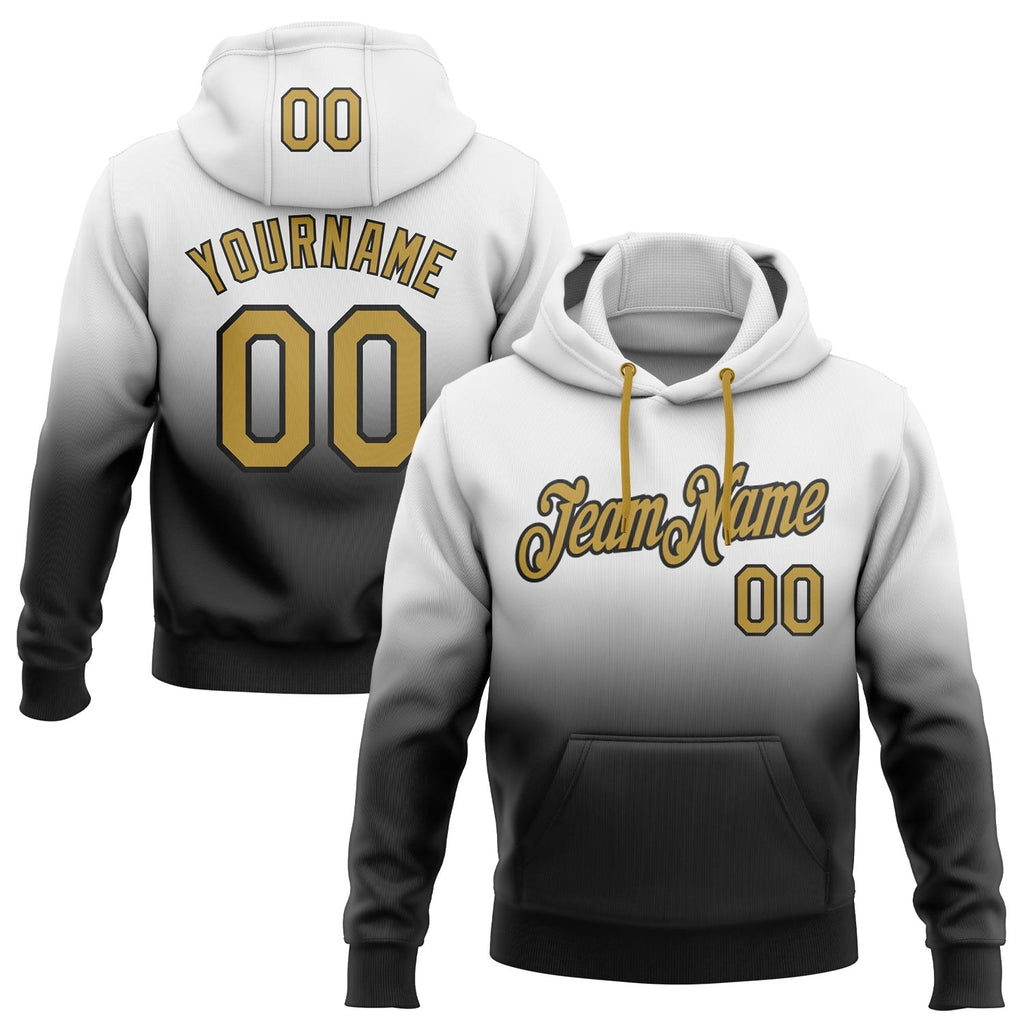 Custom Stitched White Old Gold-Black Fade Fashion Sports Pullover Sweatshirt Hoodie photo 1