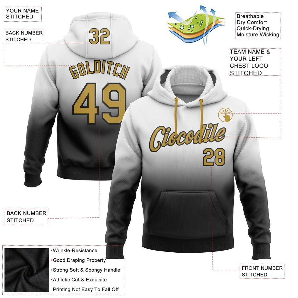 Custom Stitched White Old Gold-Black Fade Fashion Sports Pullover Sweatshirt Hoodie photo 2