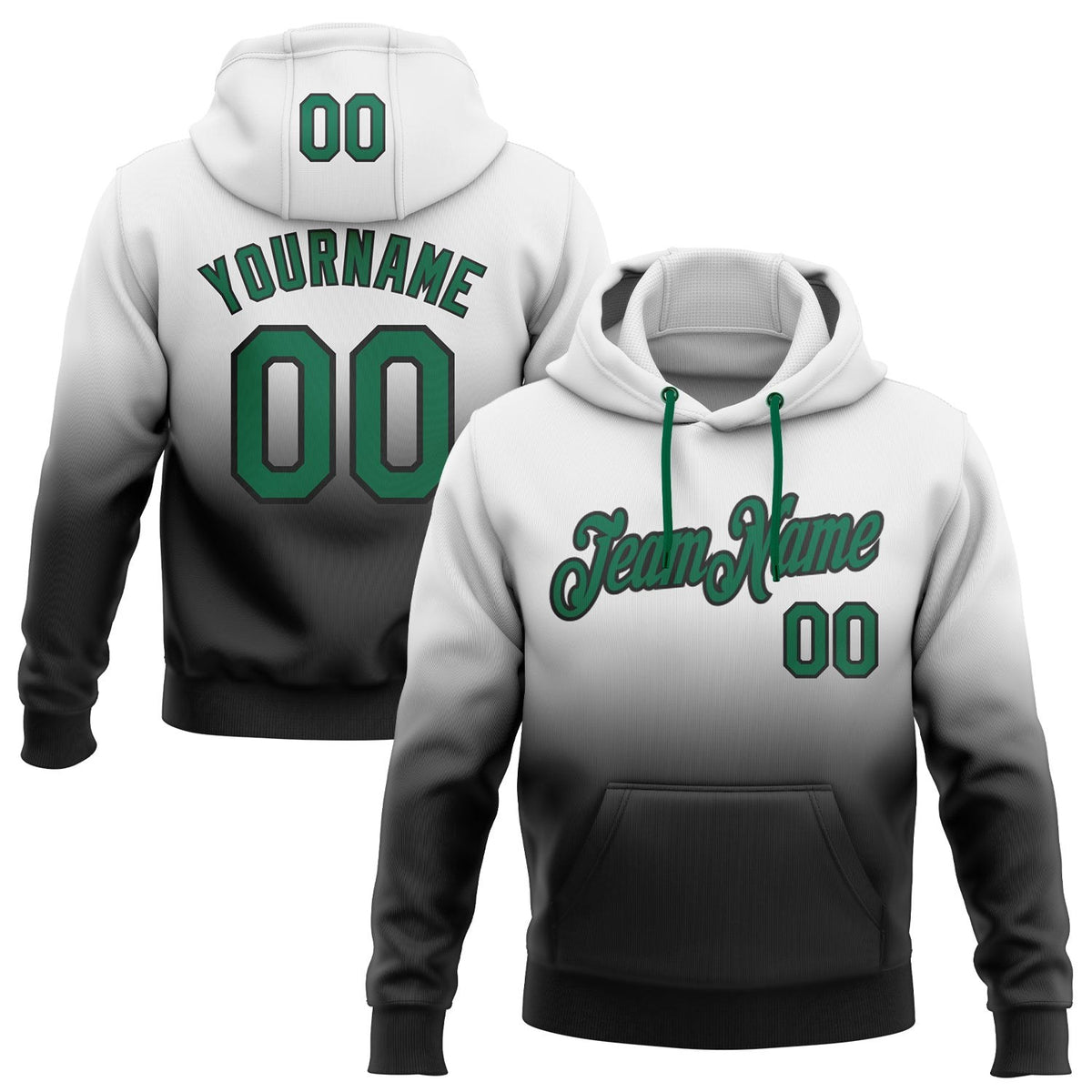 Custom Stitched White Kelly Green-Black Fade Fashion Sports Pullover Sweatshirt Hoodie photo 1