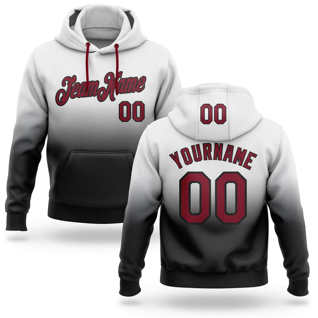 Custom Stitched White Crimson-Black Fade Fashion Sports Pullover Sweatshirt Hoodie