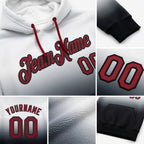 Custom Stitched White Crimson-Black Fade Fashion Sports Pullover Sweatshirt Hoodie detail