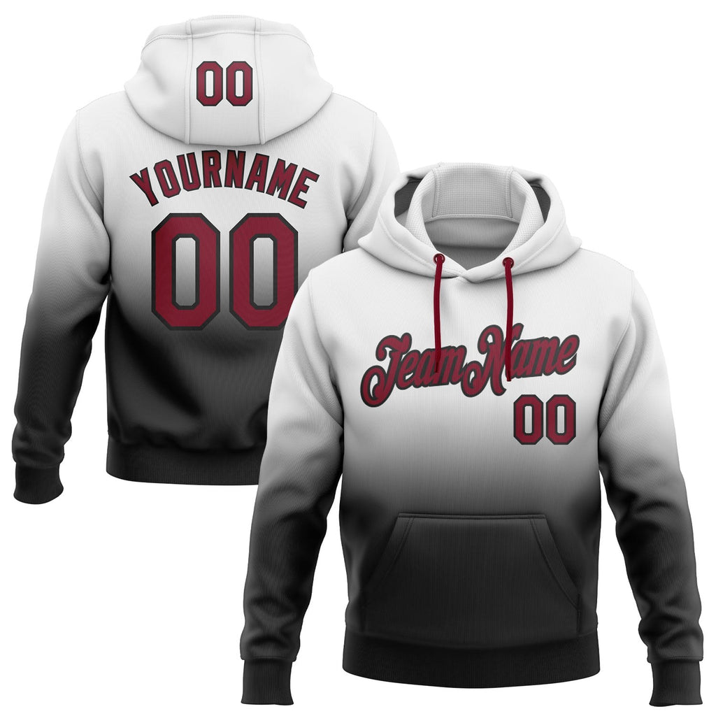 Custom Stitched White Crimson-Black Fade Fashion Sports Pullover Sweatshirt Hoodie photo 1