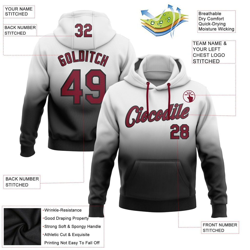 Custom Stitched White Crimson-Black Fade Fashion Sports Pullover Sweatshirt Hoodie photo 2