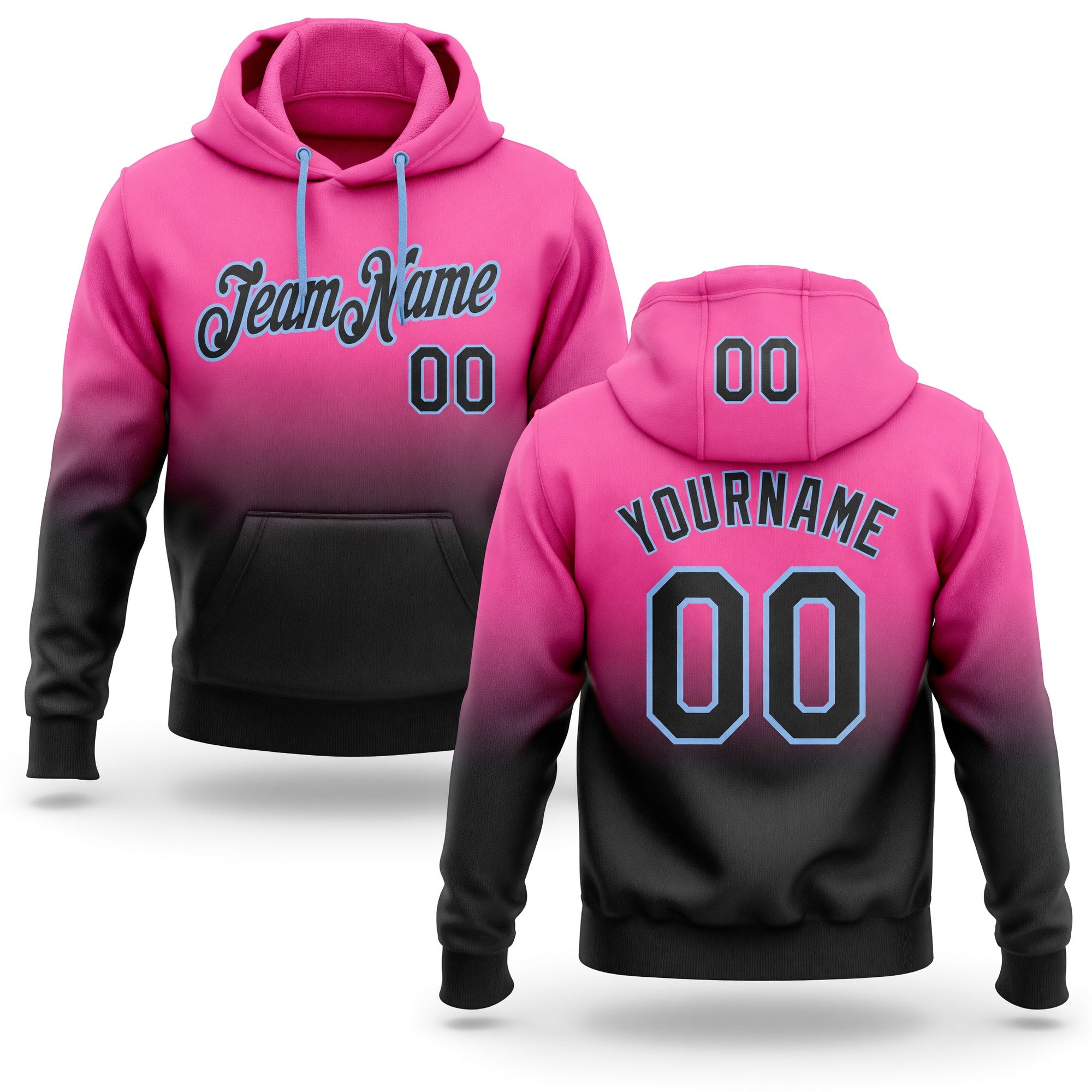 Custom Stitched Pink Black-Light Blue Fade Fashion Sports Pullover Sweatshirt Hoodie