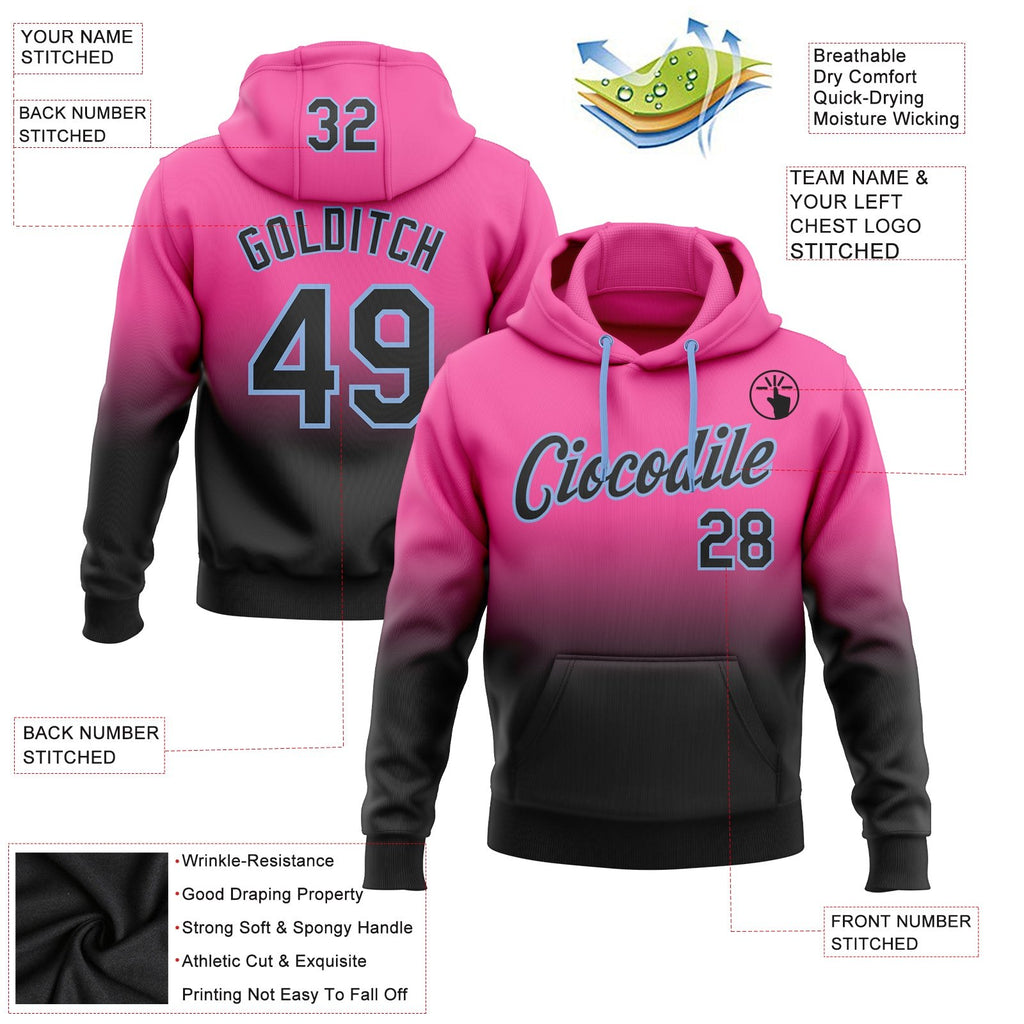 Custom Stitched Pink Black-Light Blue Fade Fashion Sports Pullover Sweatshirt Hoodie photo 2