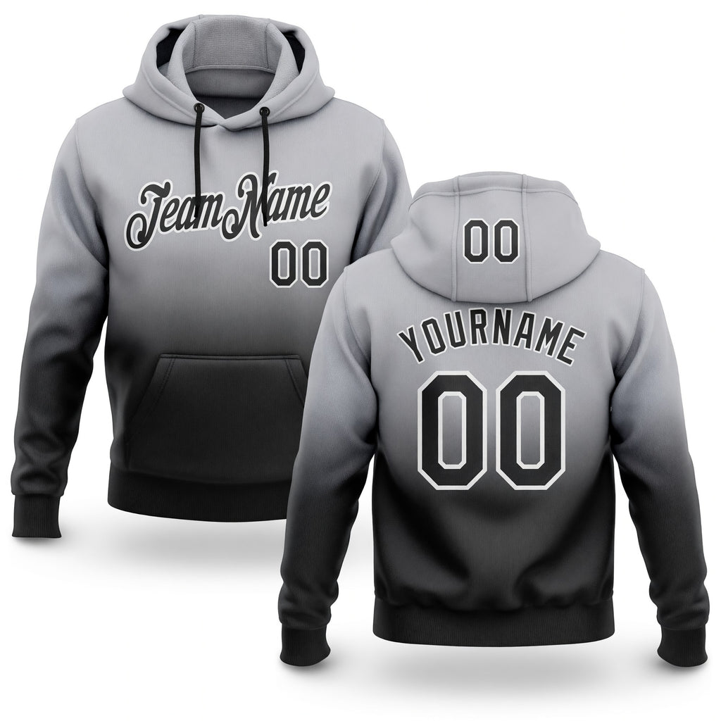 Custom Stitched Gray Black-White Fade Fashion Sports Pullover Sweatshirt Hoodie