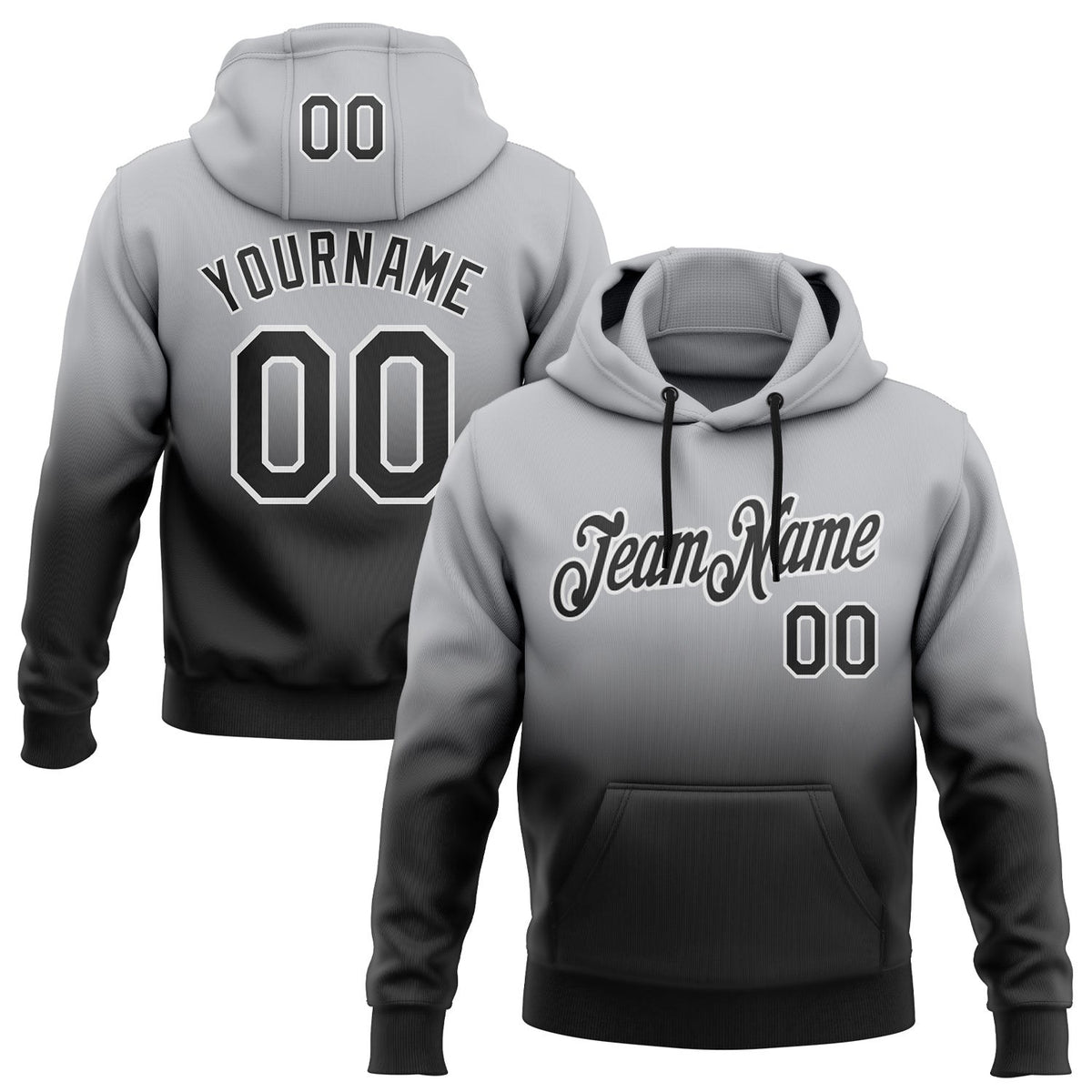 Custom Stitched Gray Black-White Fade Fashion Sports Pullover Sweatshirt Hoodie photo 1