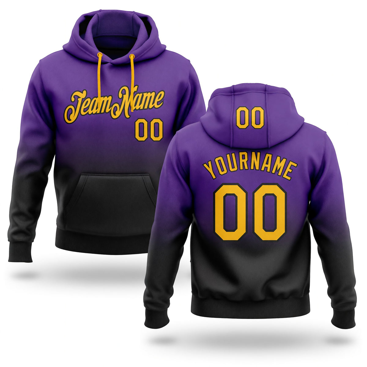 Custom Stitched Purple Gold-Black Fade Fashion Sports Pullover Sweatshirt Hoodie