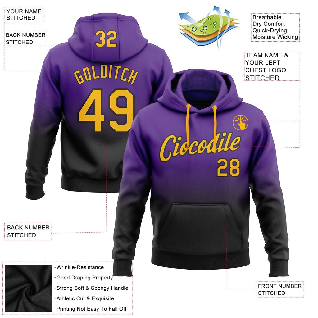 Custom Stitched Purple Gold-Black Fade Fashion Sports Pullover Sweatshirt Hoodie photo 2