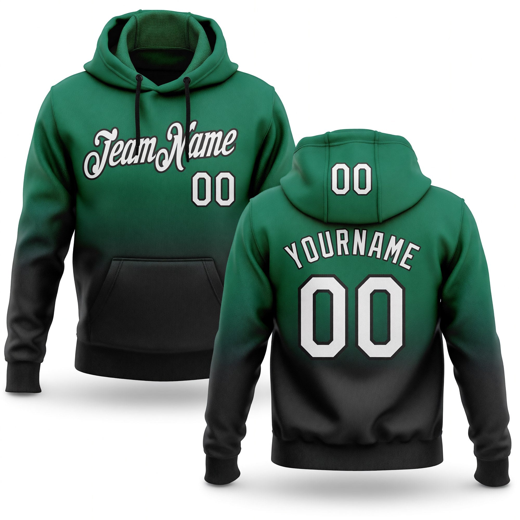 Custom Stitched Kelly Green White-Black Fade Fashion Sports Pullover Sweatshirt Hoodie