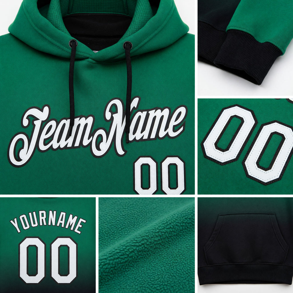Custom Stitched Kelly Green White-Black Fade Fashion Sports Pullover Sweatshirt Hoodie detail