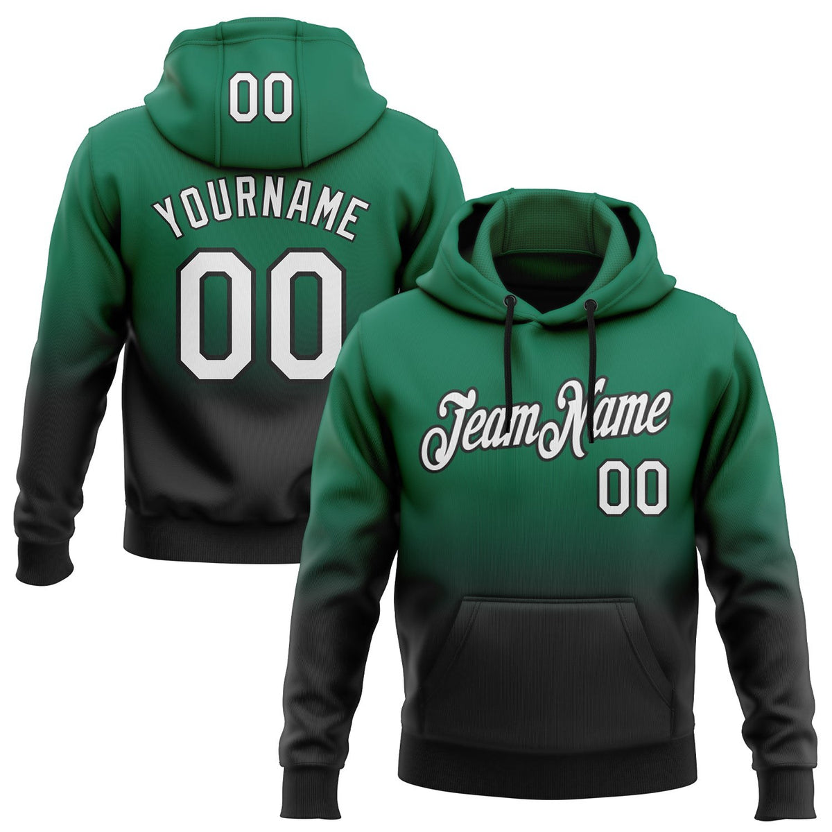 Custom Stitched Kelly Green White-Black Fade Fashion Sports Pullover Sweatshirt Hoodie photo 1