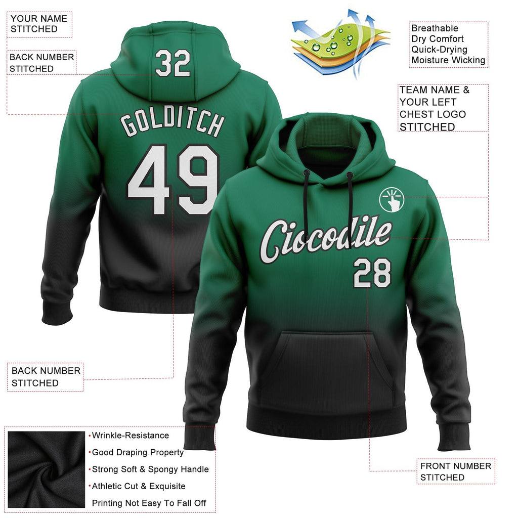 Custom Stitched Kelly Green White-Black Fade Fashion Sports Pullover Sweatshirt Hoodie photo 2