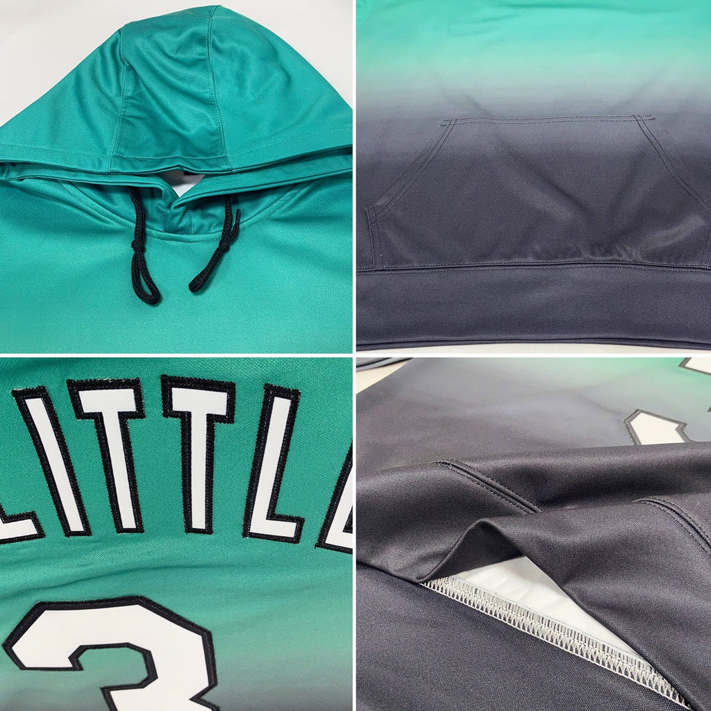 Custom Stitched Teal White-Black Fade Fashion Sports Pullover Sweatshirt Hoodie photo 2