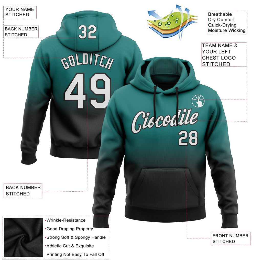 Custom Stitched Teal White-Black Fade Fashion Sports Pullover Sweatshirt Hoodie photo 3