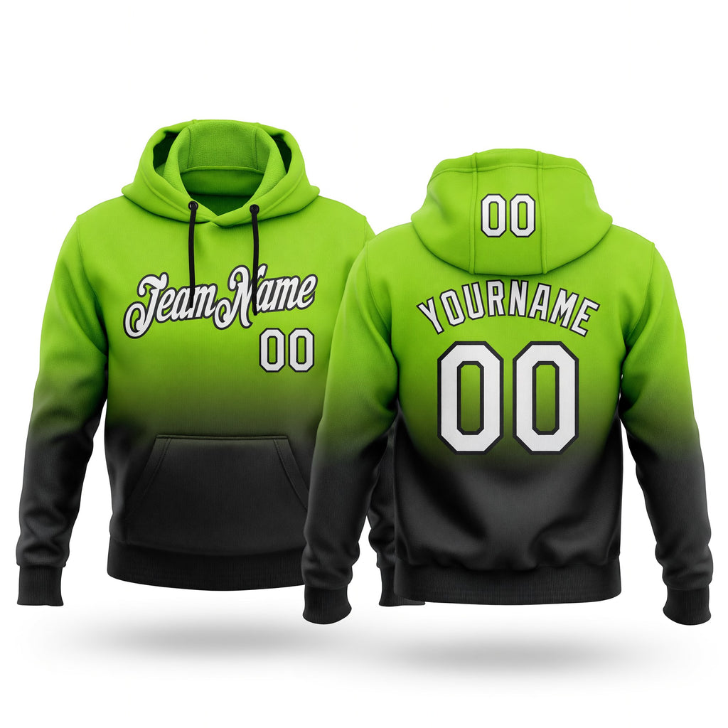 Custom Stitched Neon Green White-Black Fade Fashion Sports Pullover Sweatshirt Hoodie