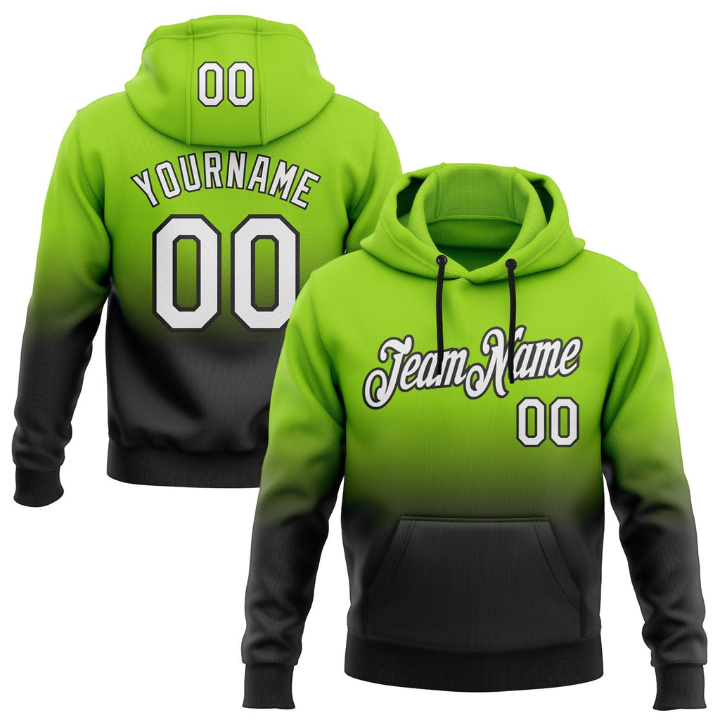Custom Stitched Neon Green White-Black Fade Fashion Sports Pullover Sweatshirt Hoodie photo 1