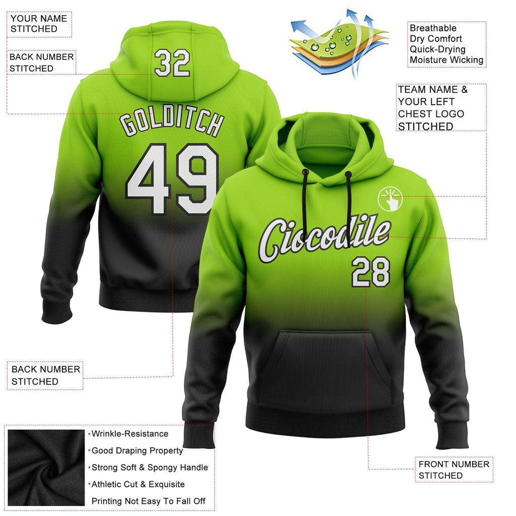 Custom Stitched Neon Green White-Black Fade Fashion Sports Pullover Sweatshirt Hoodie photo 2