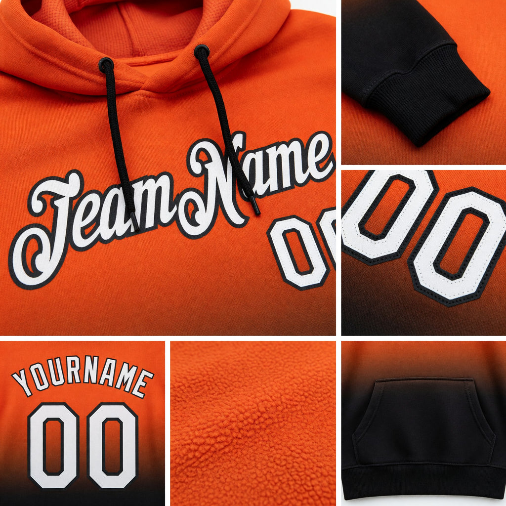 Custom Stitched Orange White-Black Fade Fashion Sports Pullover Sweatshirt Hoodie detail