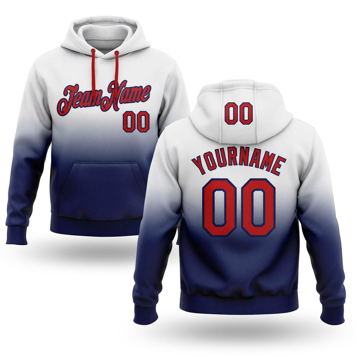 Custom Stitched White Red-Navy Fade Fashion Sports Pullover Sweatshirt Hoodie