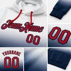 Custom Stitched White Red-Navy Fade Fashion Sports Pullover Sweatshirt Hoodie detail