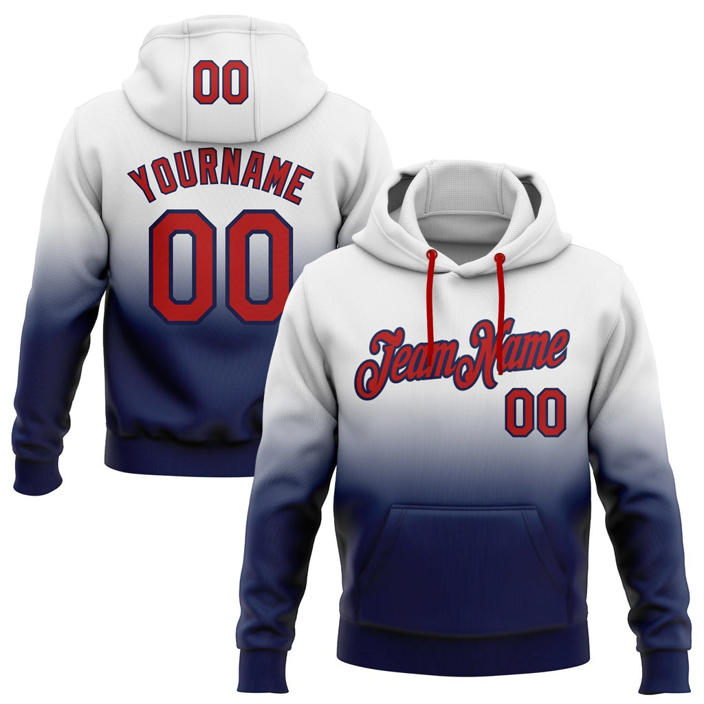 Custom Stitched White Red-Navy Fade Fashion Sports Pullover Sweatshirt Hoodie photo 1