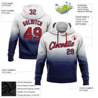 Custom Stitched White Red-Navy Fade Fashion Sports Pullover Sweatshirt Hoodie photo 2