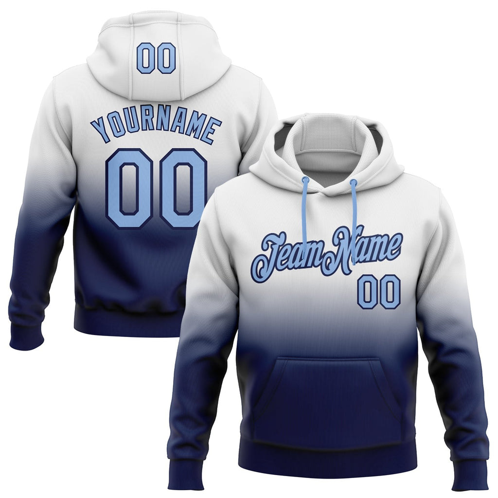 Custom Stitched White Light Blue-Navy Fade Fashion Sports Pullover Sweatshirt Hoodie photo 1