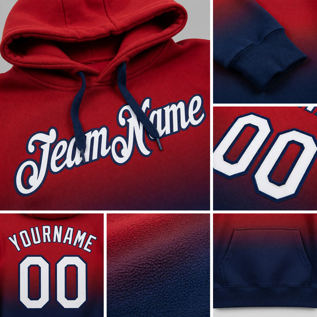 Custom Stitched Red White-Navy Fade Fashion Sports Pullover Sweatshirt Hoodie detail