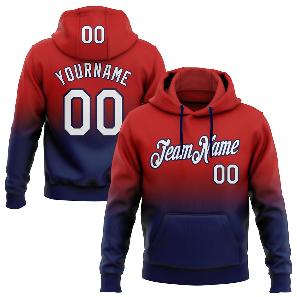 Custom Stitched Red White-Navy Fade Fashion Sports Pullover Sweatshirt Hoodie photo 1