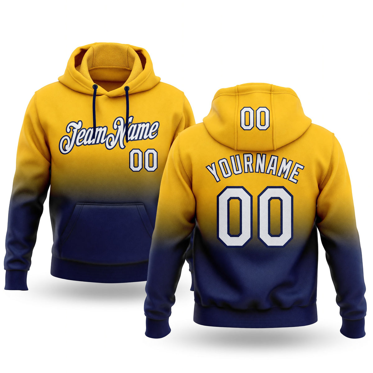 Custom Stitched Gold White-Navy Fade Fashion Sports Pullover Sweatshirt Hoodie